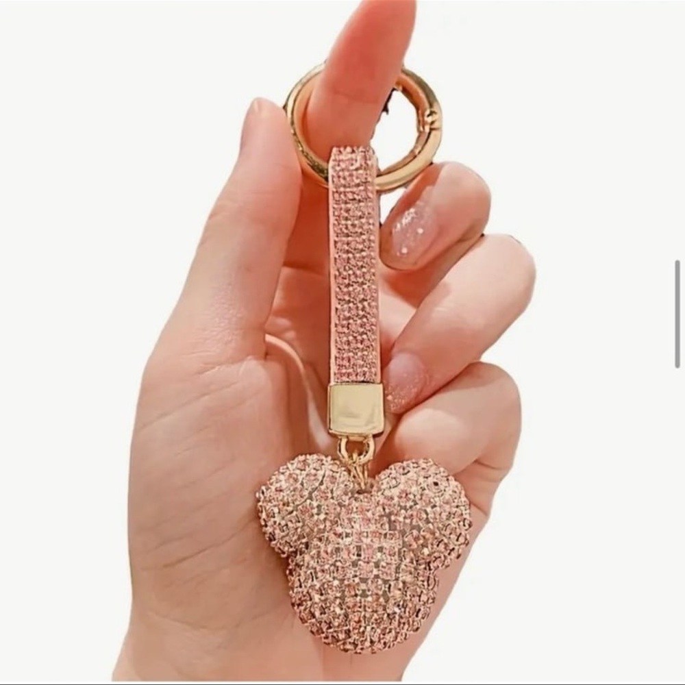 Minnie Mouse Pink Bling Rhinestone Keychain or Charm Key - Makes a Great Gift